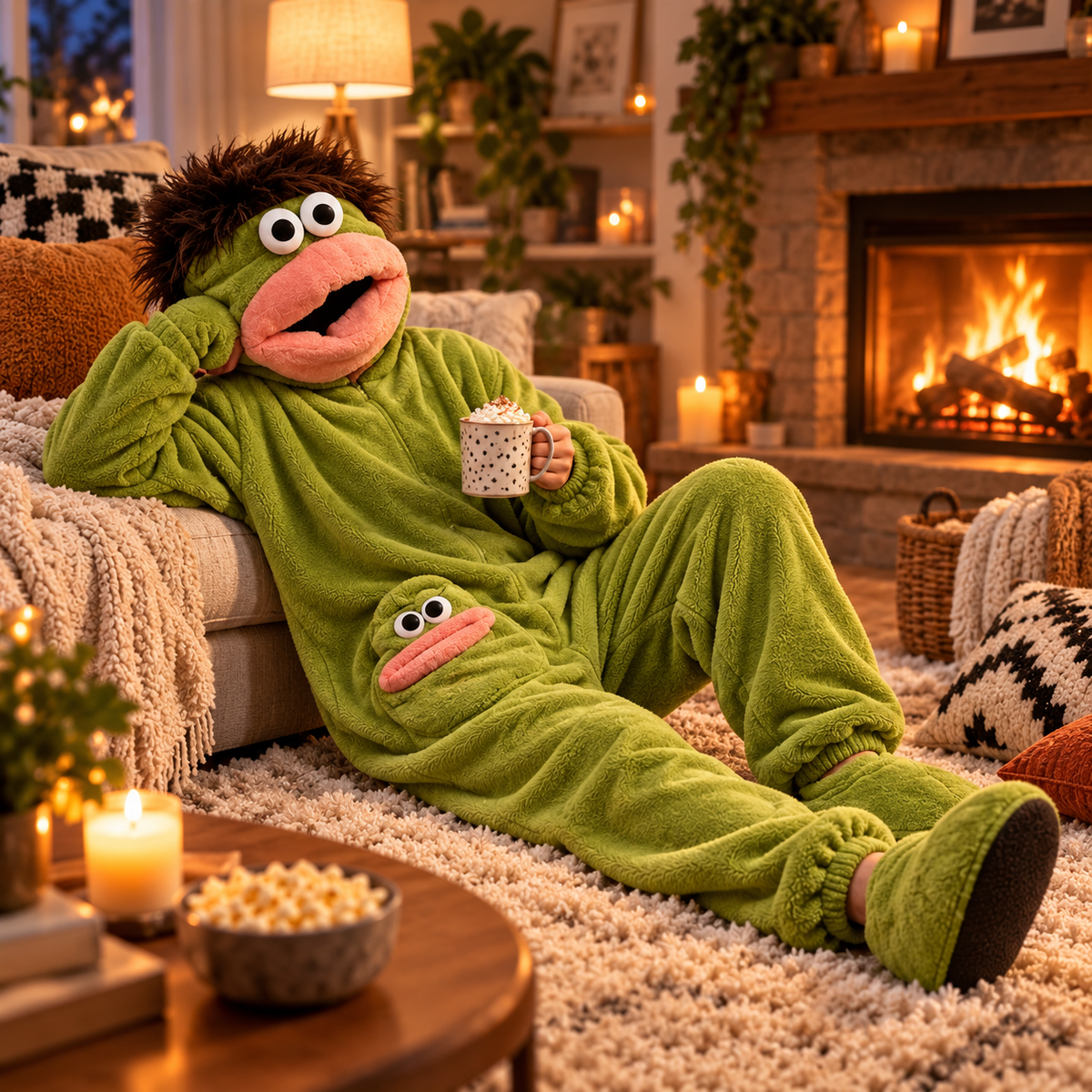 👾 Cozy Monster Plush Onesie – Funny Oversized Pajama Costume with 3D Character Hood