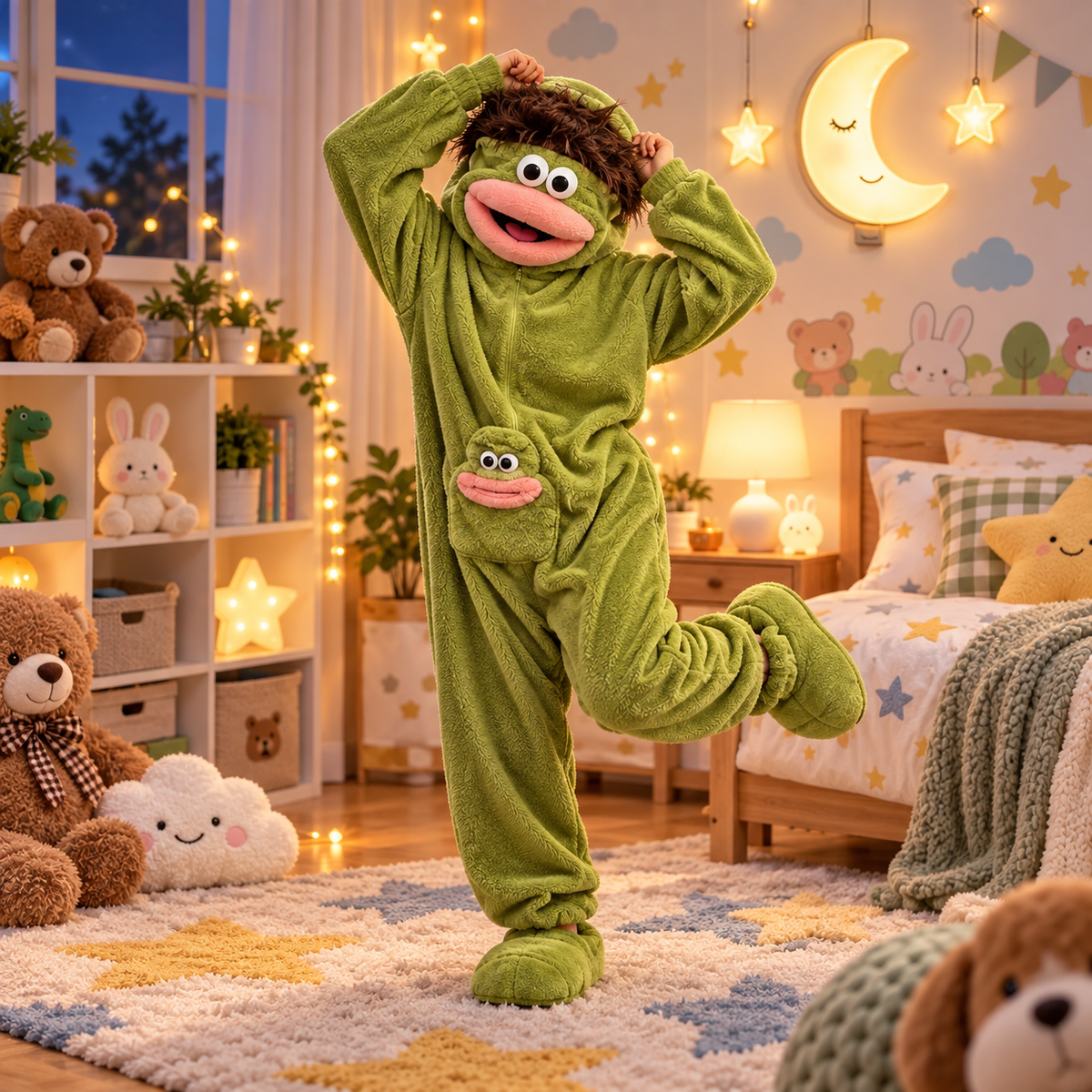 👾 Cozy Monster Plush Onesie – Funny Oversized Pajama Costume with 3D Character Hood