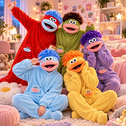 👾 Cozy Monster Plush Onesie – Funny Oversized Pajama Costume with 3D Character Hood
