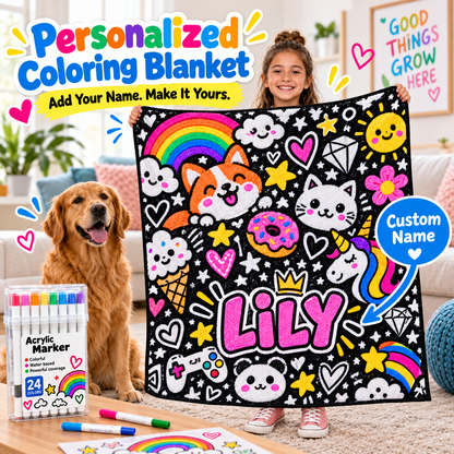🎨 Giant Coloring Blanket – 150 × 125cm Washable Reusable Doodle Mat for Kids & Adults 24 Coloring Pens