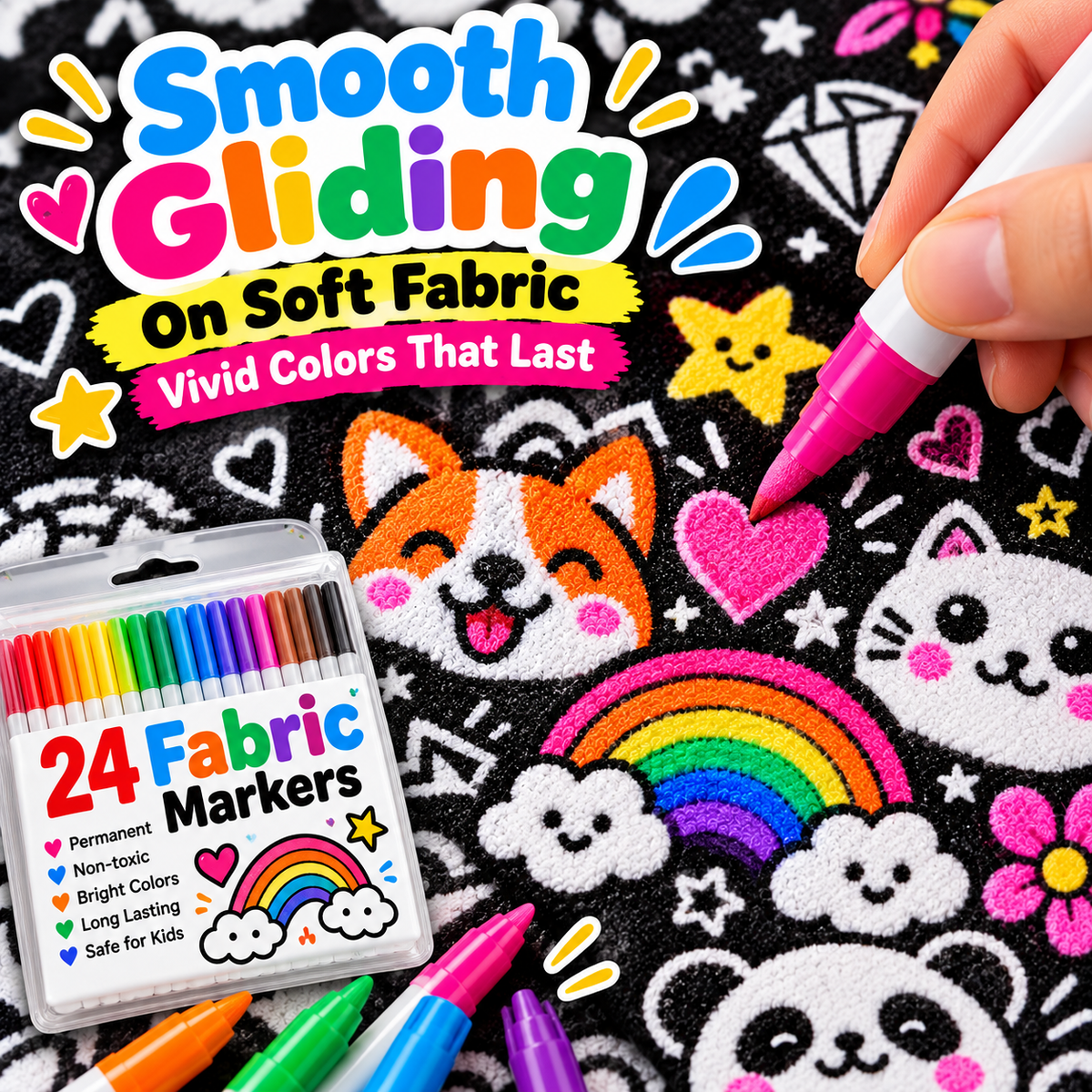 🎨 Giant Coloring Blanket – 150 × 125cm Washable Reusable Doodle Mat for Kids & Adults 24 Coloring Pens