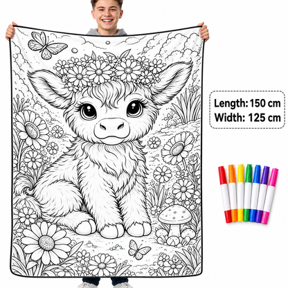 🎨 Giant Coloring Blanket – 150 × 125cm Washable Reusable Doodle Mat for Kids & Adults 24 Coloring Pens