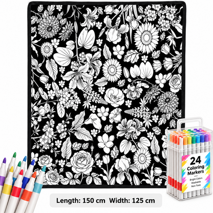 🎨 Giant Coloring Blanket – 150 × 125cm Washable Reusable Doodle Mat for Kids & Adults 24 Coloring Pens