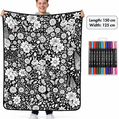 🎨 Giant Coloring Blanket – 150 × 125cm Washable Reusable Doodle Mat for Kids & Adults 24 Coloring Pens