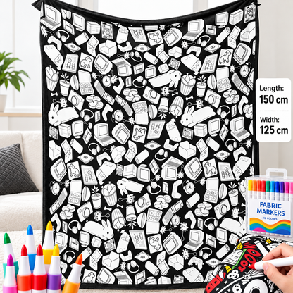 🎨 Giant Coloring Blanket – 150 × 125cm Washable Reusable Doodle Mat for Kids & Adults 24 Coloring Pens