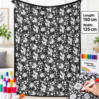 🎨 Giant Coloring Blanket – 150 × 125cm Washable Reusable Doodle Mat for Kids & Adults 24 Coloring Pens