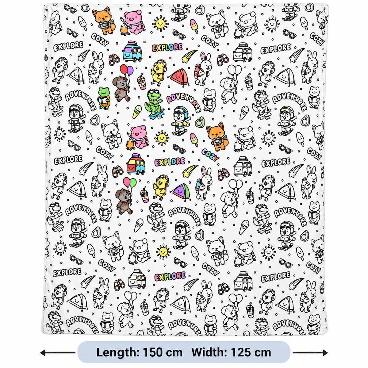 🎨 Giant Coloring Blanket – 150 × 125cm Washable Reusable Doodle Mat for Kids & Adults 24 Coloring Pens