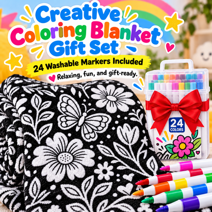 🎨 Giant Coloring Blanket – 150 × 125cm Washable Reusable Doodle Mat for Kids & Adults 24 Coloring Pens